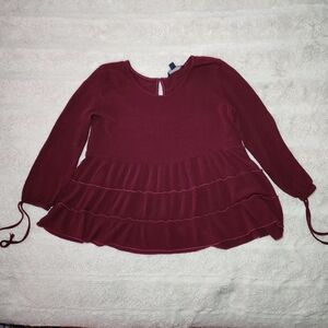 American Eagle Womens Sz M Tiered Baby Doll Blouse Top Burgandy Maroon Feminine
